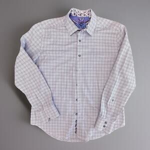 Robert Graham Classic Fit L Long Sleeve Shirt Purple Trim Plaid Flip Cuff Aztec